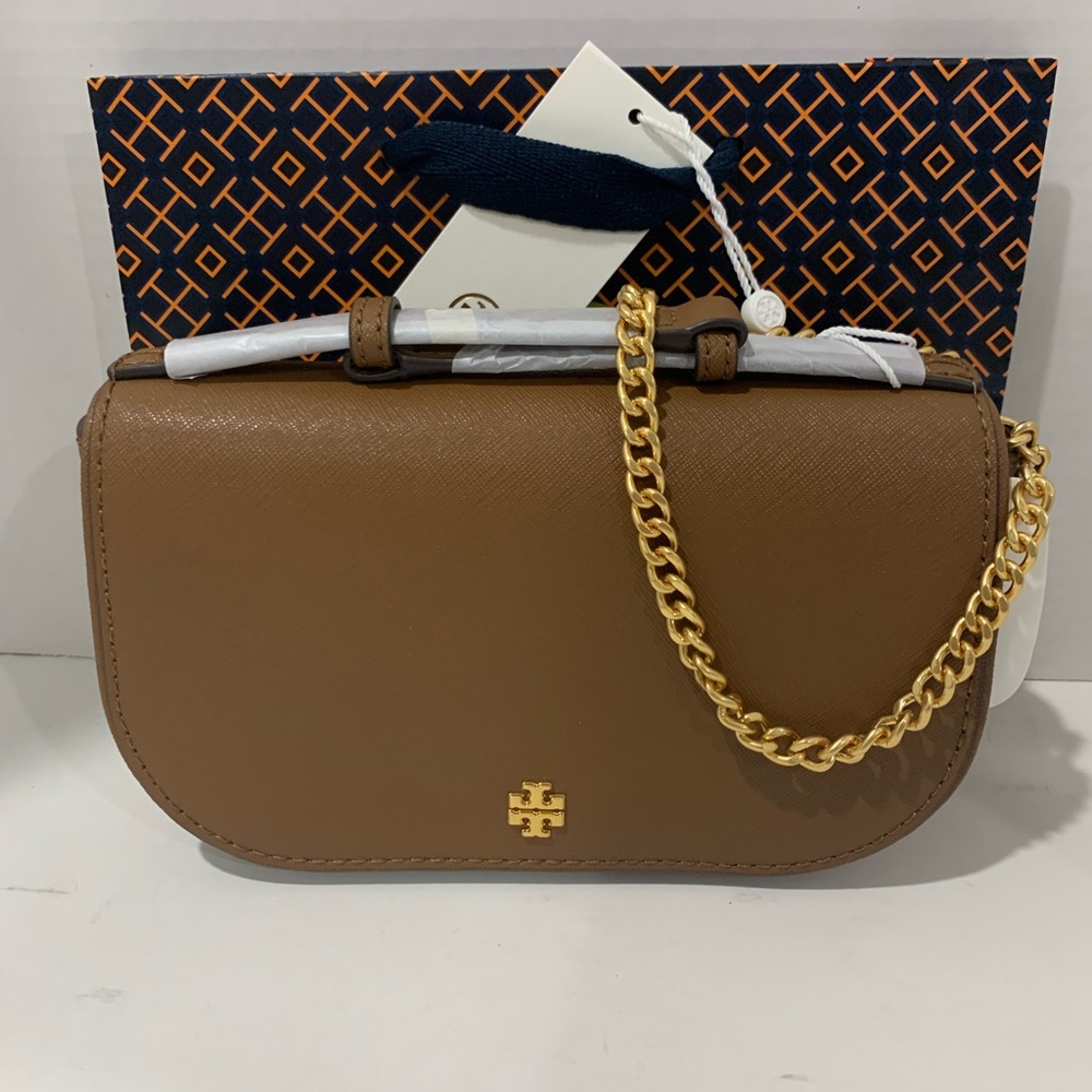 NWT TORY BURCH EMERSON Top Handle Leather Crossbody bag with Chain Strap - Picture 2 of 9
